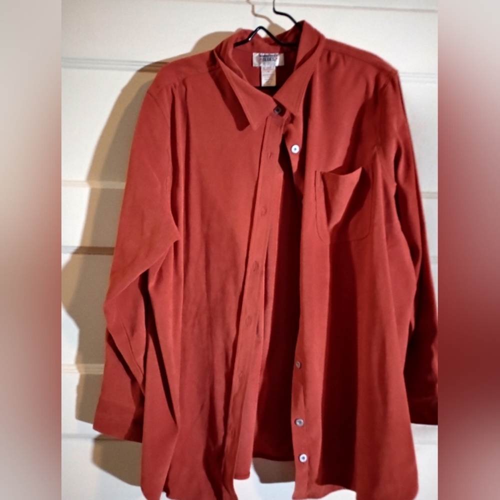 Main Street blues 1X women's long sleeve button down shirt